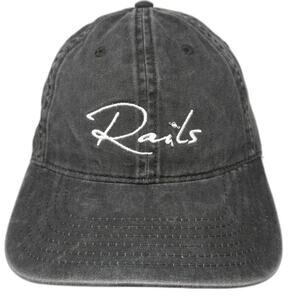 Rails Baseball Cap Gray One Size Script Logo Est 2009 Cotton Slideback Hat